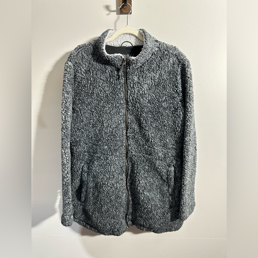 Mo-Ka Women’s XL Fluffy Sherpa Gray Winter Warm Full Zip Jacket | SKU 0384